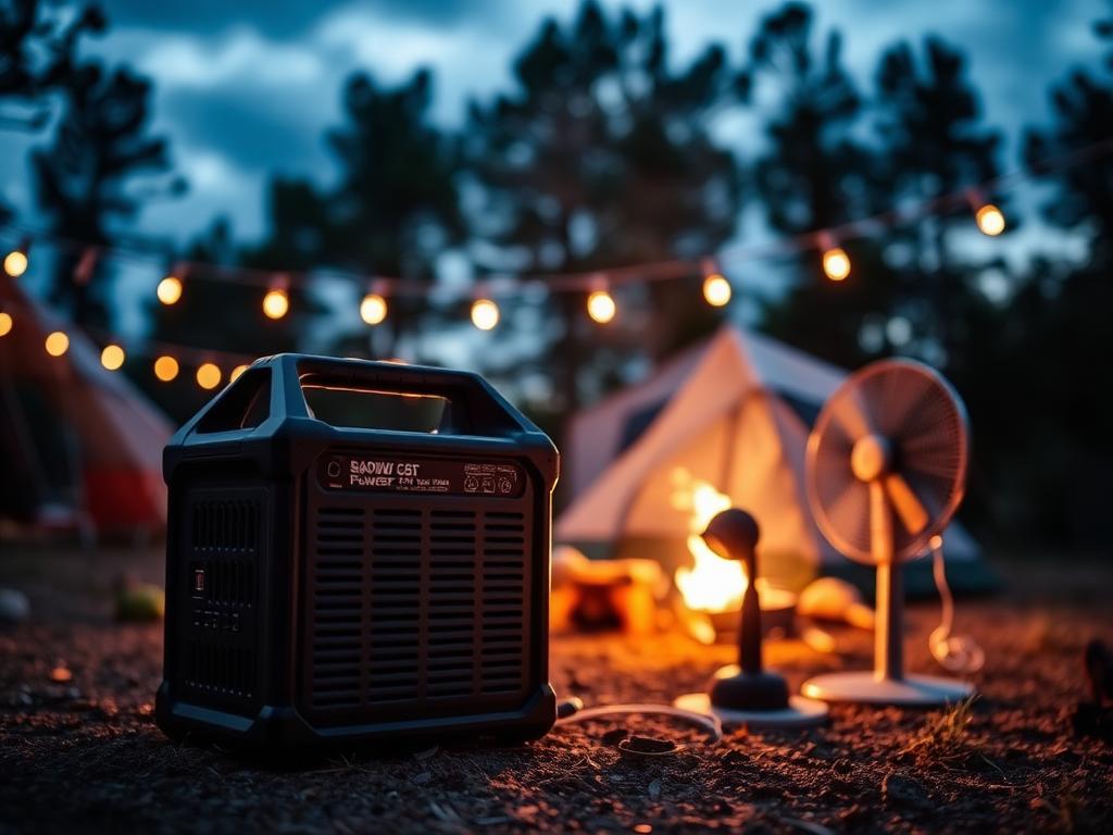 Portable power station outdoors at dusk